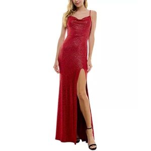 5/$20 MUST BUNDLE City Studios Cowlneck Glitter-Knit Side-Slit Gown